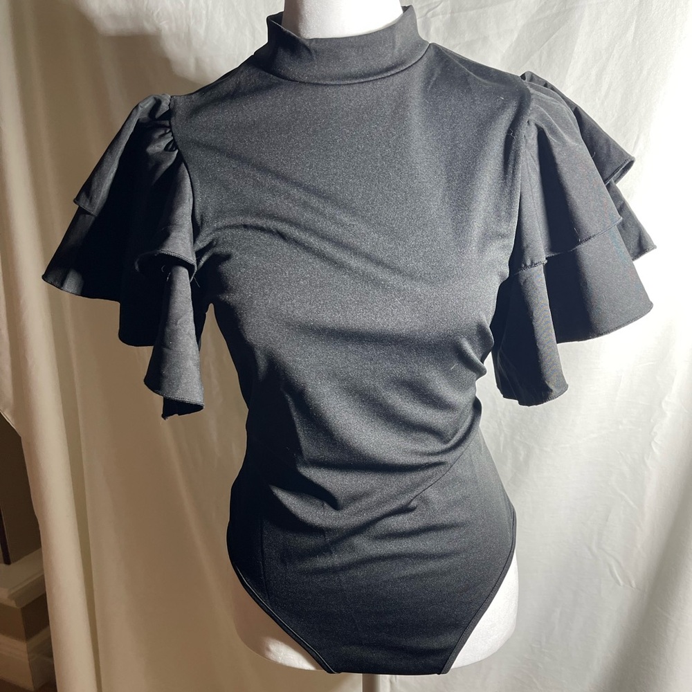 Amazon Black Ruffle Sleeve Bodysuit